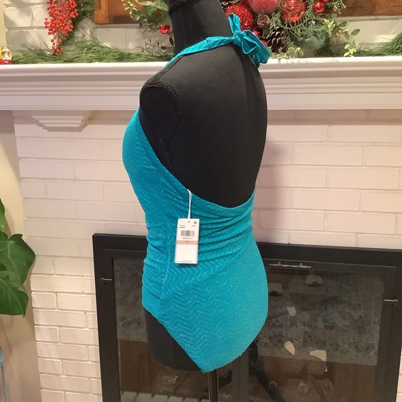 #312 NWT Trina Turk Swim & Spa Collection Teal Shimmer Swimsuit Size 12 - Picture 8 of 11